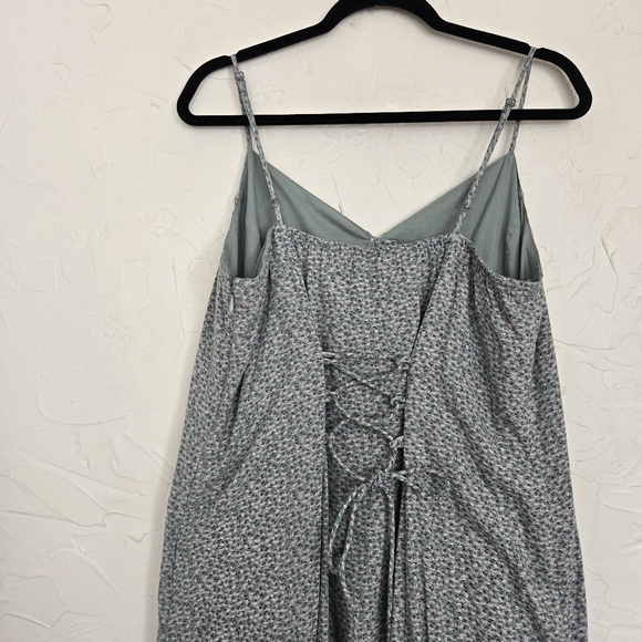 Lucky Brand Floral Button Front Laced Back Green Slip Dress, XL - Picture 7 of 11